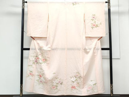 平和屋着物＊夏物　訪問着　絽　手描き　草花文　暈し染め　銀彩　正絹　逸品　CABK9561th