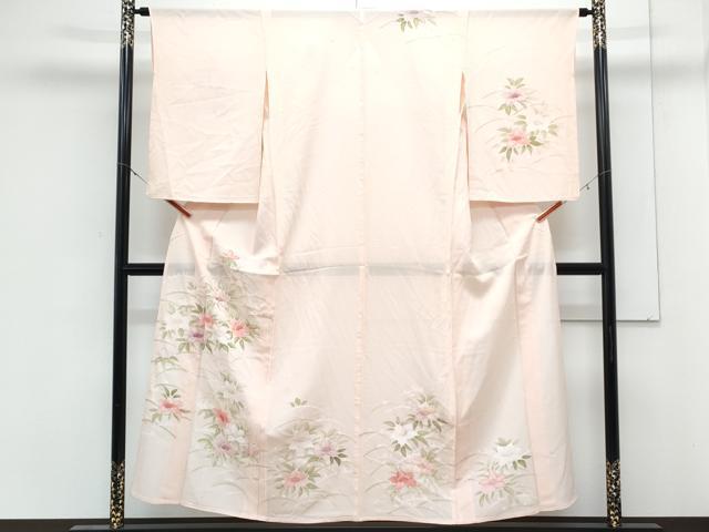 平和屋着物＊夏物　訪問着　絽　手描き　草花文　暈し染め　銀彩　正絹　逸品　CABK9561th