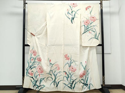 平和屋着物＊夏物　小振袖　二尺袖　絽　草花文　銀彩　正絹　逸品　CABK9562th