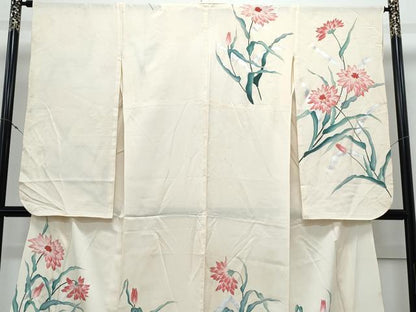 平和屋着物＊夏物　小振袖　二尺袖　絽　草花文　銀彩　正絹　逸品　CABK9562th