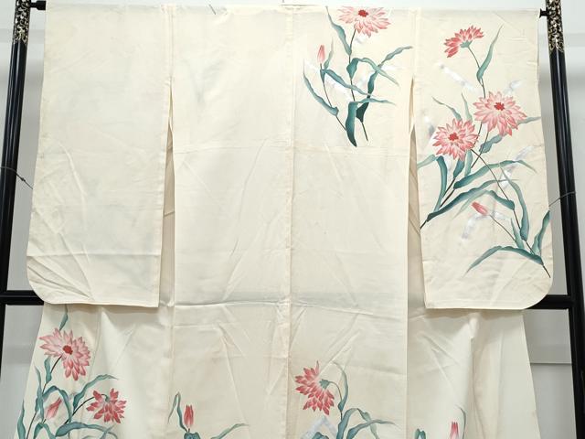 平和屋着物＊夏物　小振袖　二尺袖　絽　草花文　銀彩　正絹　逸品　CABK9562th
