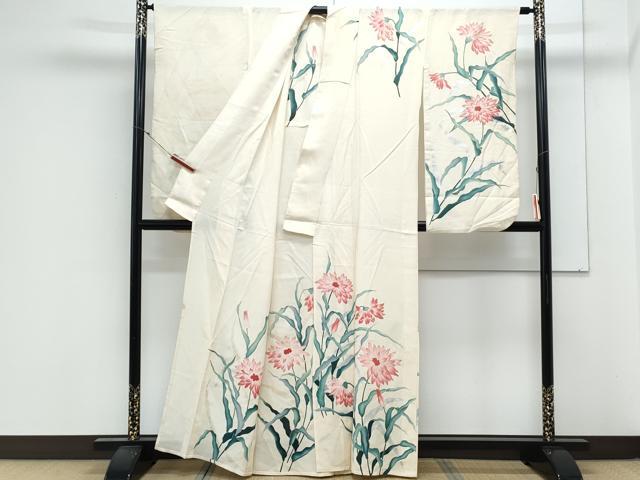 平和屋着物＊夏物　小振袖　二尺袖　絽　草花文　銀彩　正絹　逸品　CABK9562th