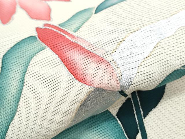 平和屋着物＊夏物　小振袖　二尺袖　絽　草花文　銀彩　正絹　逸品　CABK9562th