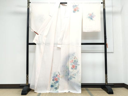 平和屋着物＊夏物　訪問着　絽　枝花文　暈し染め　正絹　逸品　CABK9564th