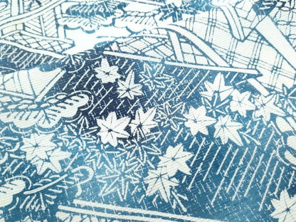 平和屋着物＊夏物　小紋　絽　藍　型染め　風景文　正絹　逸品　CABK9565th