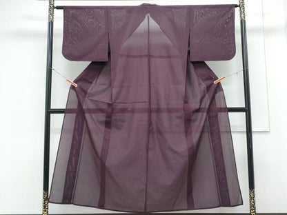 平和屋着物＊夏物　色無地　絽　似せ紫色　正絹　逸品　CABK9570th