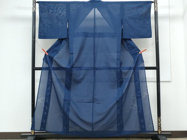 平和屋着物＊夏物　色無地　稲穂紋紗　留紺色　正絹　逸品　CABK9571th