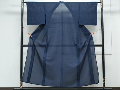 平和屋着物＊夏物　色無地　絽　濃藍色　正絹　逸品　CABK9584th