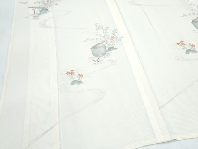 平和屋着物＊夏物　小紋　絽　手描き　風景文　正絹　逸品　CABK9597th
