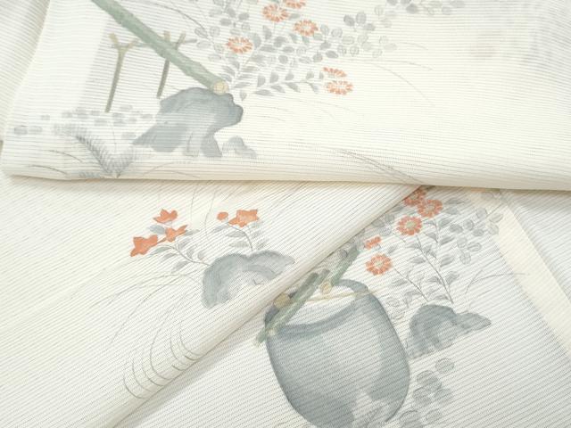 平和屋着物＊夏物　小紋　絽　手描き　風景文　正絹　逸品　CABK9597th