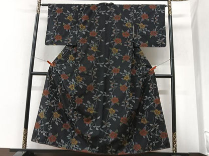 平和屋着物■上質な紬　枝花文　正絹　逸品　未使用　CABK9611xe