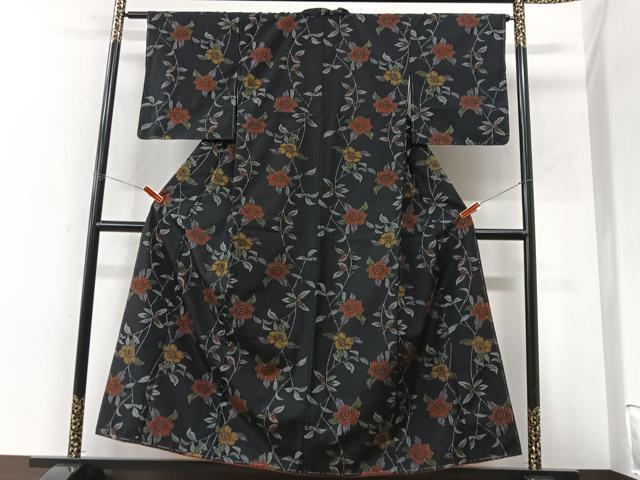 平和屋着物■上質な紬　枝花文　正絹　逸品　未使用　CABK9611xe