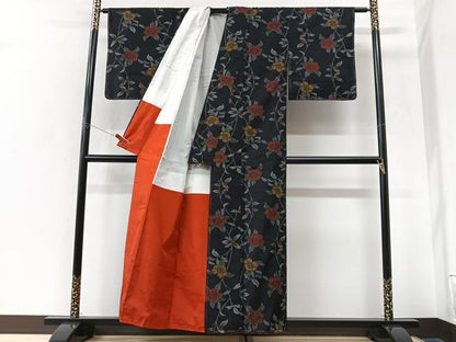平和屋着物■上質な紬　枝花文　正絹　逸品　未使用　CABK9611xe