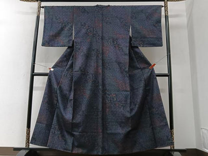 平和屋着物■上質な紬　更紗花文　正絹　逸品　CABK9613xe
