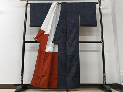 平和屋着物■上質な紬　更紗花文　正絹　逸品　CABK9613xe