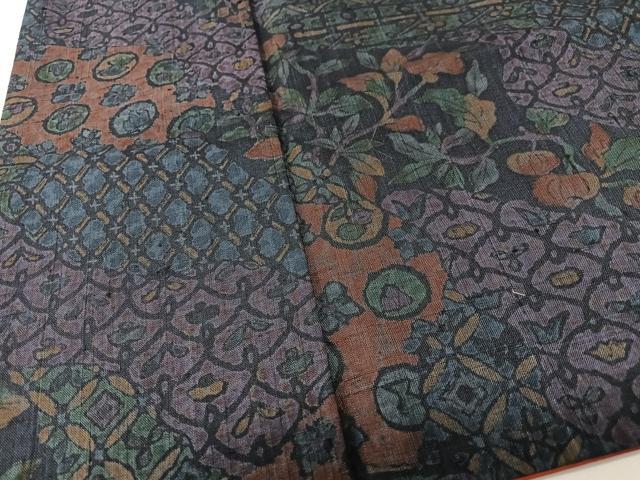 平和屋着物■上質な紬　更紗花文　正絹　逸品　CABK9613xe