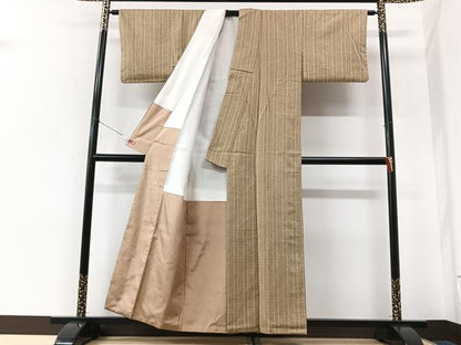 平和屋着物■上質な紬　十字絣　縞　正絹　逸品　CABK9614xe