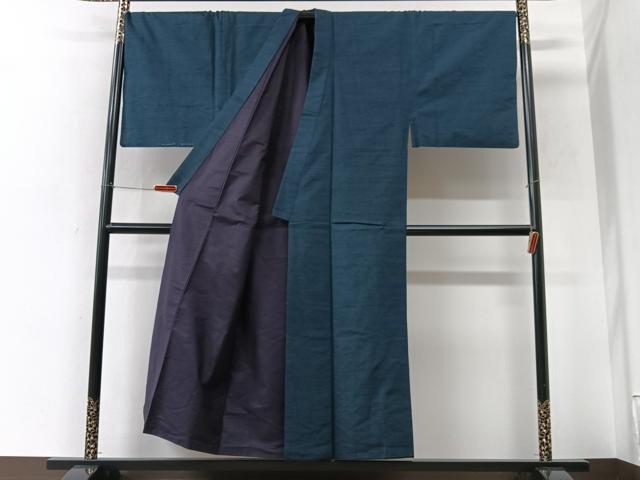 平和屋着物■男性　紬　御召御納戸色　正絹　逸品　CABK9626xe