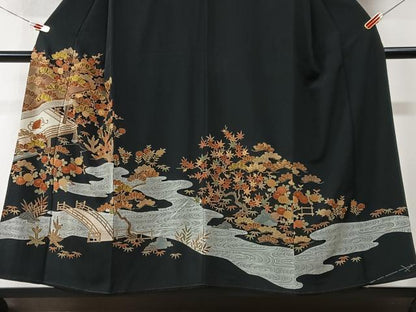平和屋着物■豪華黒留袖　駒刺繍　風景文　金彩　正絹　逸品　CABK9639xe