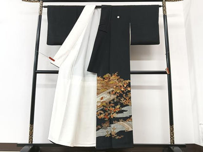平和屋着物■豪華黒留袖　駒刺繍　風景文　金彩　正絹　逸品　CABK9639xe