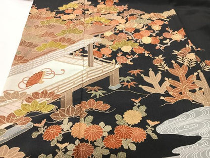 平和屋着物■豪華黒留袖　駒刺繍　風景文　金彩　正絹　逸品　CABK9639xe