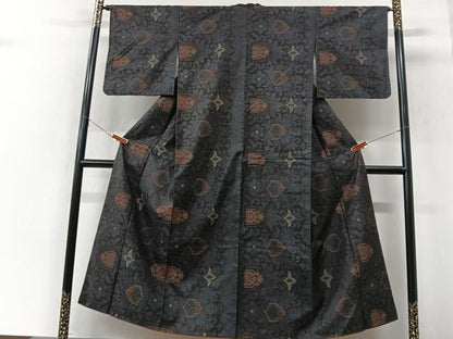 平和屋着物■上質な紬　草花文　正絹　逸品　CABK9657xe