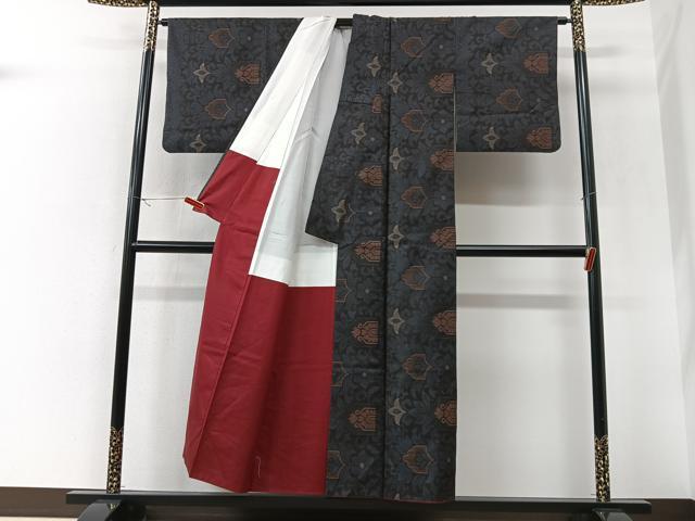 平和屋着物■上質な紬　草花文　正絹　逸品　CABK9657xe