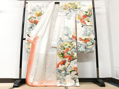 平和屋着物■豪華振袖　駒刺繍　扇面花文　金彩　正絹　逸品　CABK9666xe