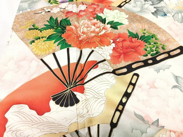 平和屋着物■豪華振袖　駒刺繍　扇面花文　金彩　正絹　逸品　CABK9666xe