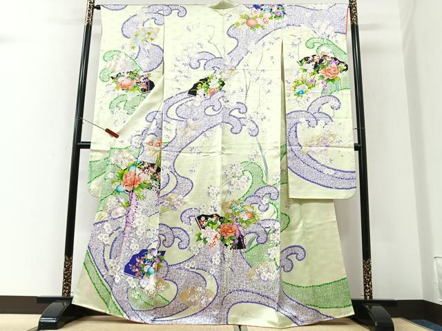 平和屋着物■豪華振袖　立波扇面草花文　金彩　正絹　逸品　CABK9668xe