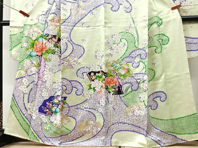 平和屋着物■豪華振袖　立波扇面草花文　金彩　正絹　逸品　CABK9668xe