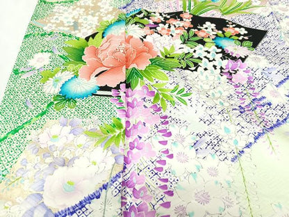 平和屋着物■豪華振袖　立波扇面草花文　金彩　正絹　逸品　CABK9668xe