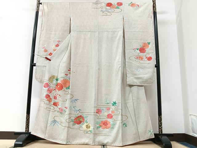 平和屋着物■豪華振袖　総絞り　総刺繍　草花文　金糸　正絹　逸品　CABK9669xe