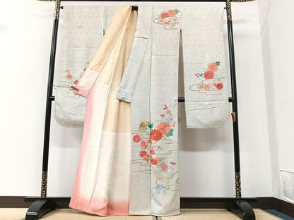 平和屋着物■豪華振袖　総絞り　総刺繍　草花文　金糸　正絹　逸品　CABK9669xe