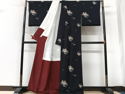 平和屋着物■上質な小紋　風景文　黒地　正絹　逸品　CABK9670xe
