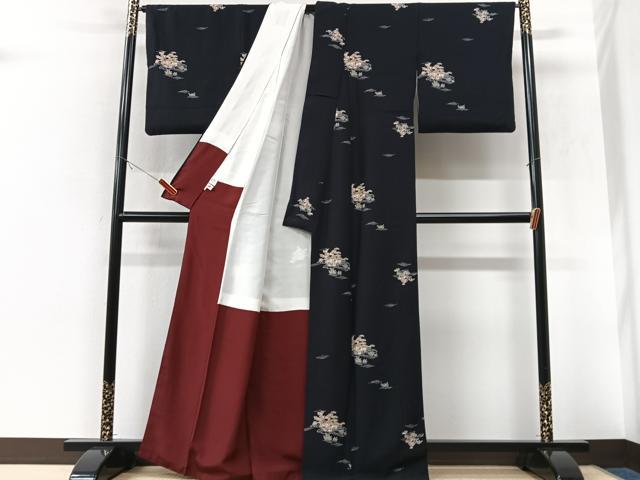 平和屋着物■上質な小紋　風景文　黒地　正絹　逸品　CABK9670xe