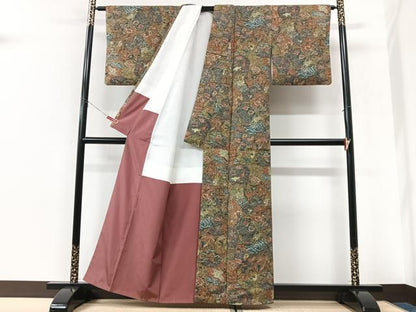平和屋着物■上質な小紋　陶器立波花鳥文　正絹　逸品　CABK9671xe