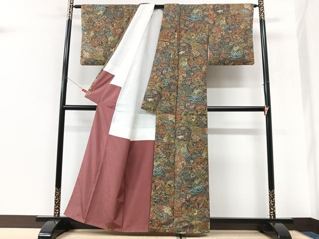 平和屋着物■上質な小紋　陶器立波花鳥文　正絹　逸品　CABK9671xe