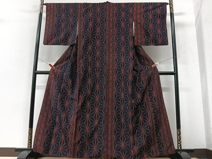 平和屋着物■上質な紬　麻の葉文様　正絹　逸品　CABK9677xe