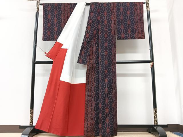 平和屋着物■上質な紬　麻の葉文様　正絹　逸品　CABK9677xe