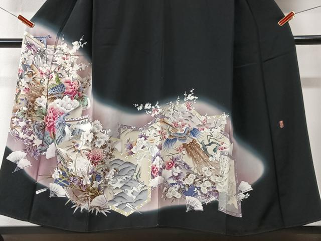平和屋着物■豪華黒留袖　作家物　扇面立波花鳥文　暈し染め　金彩　正絹　逸品　CABK9679xe