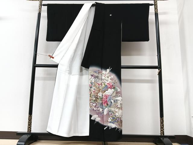 平和屋着物■豪華黒留袖　作家物　扇面立波花鳥文　暈し染め　金彩　正絹　逸品　CABK9679xe