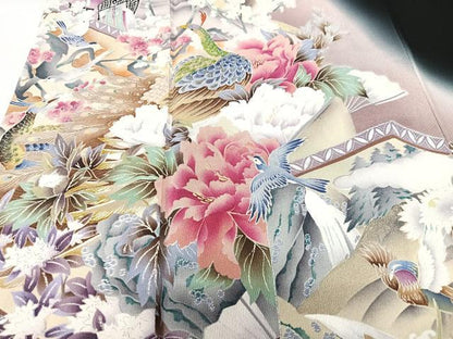 平和屋着物■豪華黒留袖　作家物　扇面立波花鳥文　暈し染め　金彩　正絹　逸品　CABK9679xe