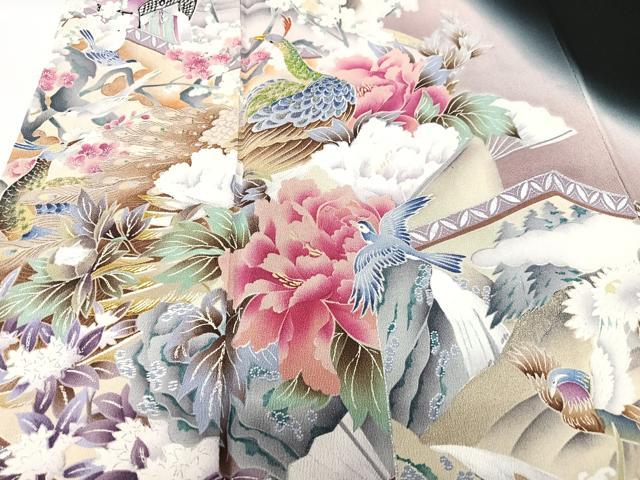 平和屋着物■豪華黒留袖　作家物　扇面立波花鳥文　暈し染め　金彩　正絹　逸品　CABK9679xe