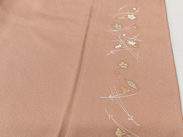 平和屋着物■上質な色無地　紗綾形地紋　ときがら茶色　正絹　逸品　CABK9682xe