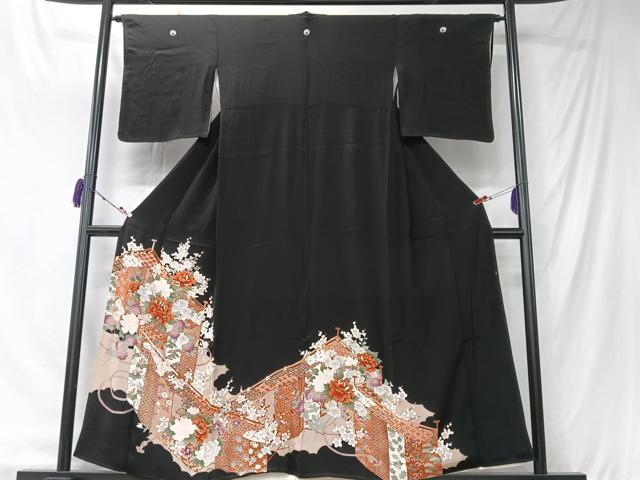 平和屋着物■豪華黒留袖　吉祥花文　金銀彩　正絹　逸品　CABK9683xe