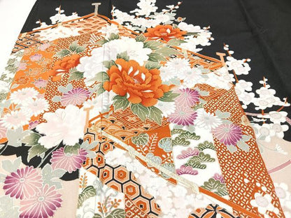 平和屋着物■豪華黒留袖　吉祥花文　金銀彩　正絹　逸品　CABK9683xe