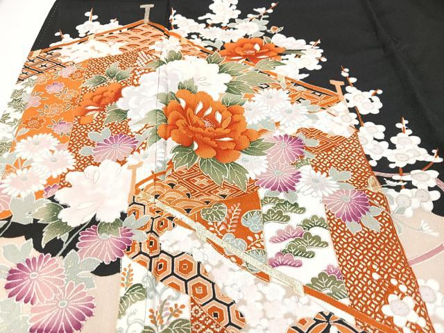 平和屋着物■豪華黒留袖　吉祥花文　金銀彩　正絹　逸品　CABK9683xe