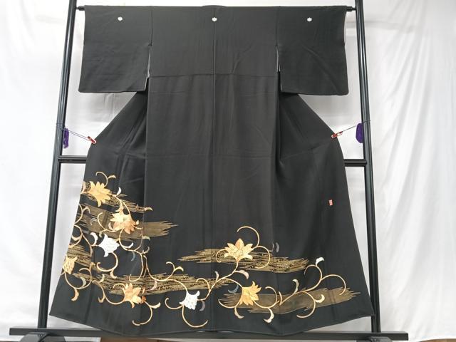 平和屋着物■豪華黒留袖　作家物　駒刺繍　花唐草文　金銀彩　正絹　逸品　CABK9686xe
