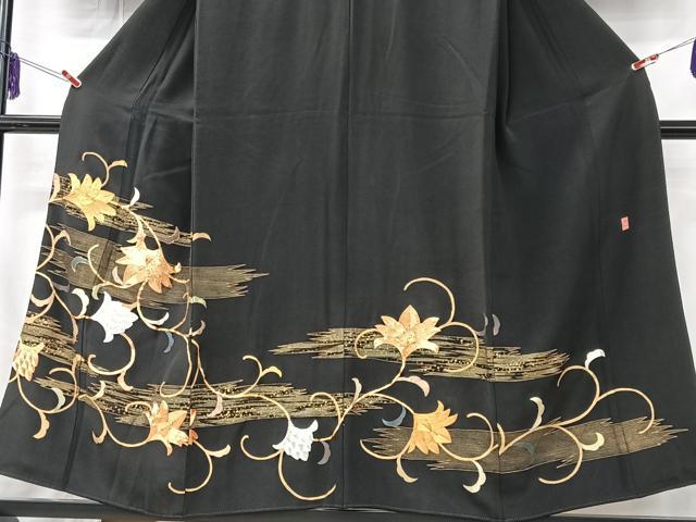 平和屋着物■豪華黒留袖　作家物　駒刺繍　花唐草文　金銀彩　正絹　逸品　CABK9686xe
